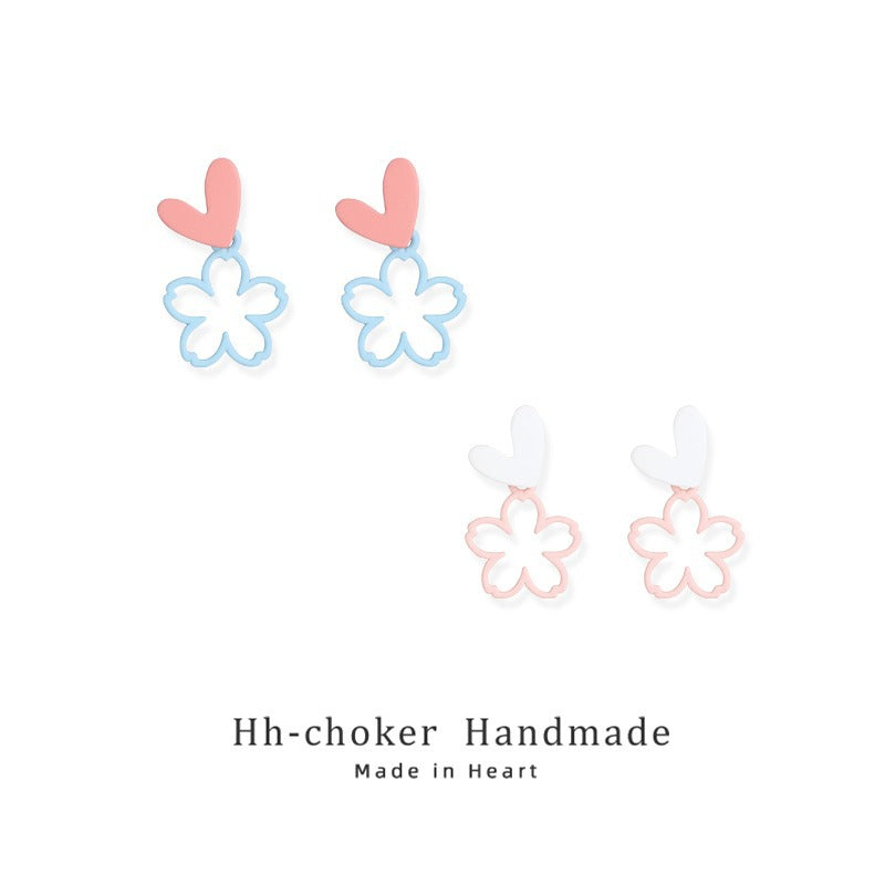 Color Hollow Small Flower Love Heart Female Elegant Simple Earrings
