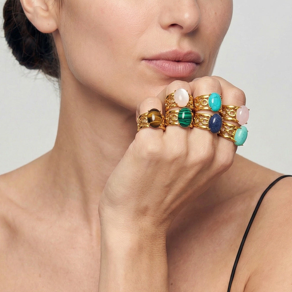 Women's Steel With Natural Stone Fashion Geometry Ring