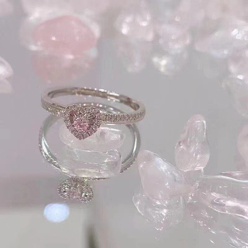 Love Micro Inlaid Zircon Pink Female Romantic Diamond Rings