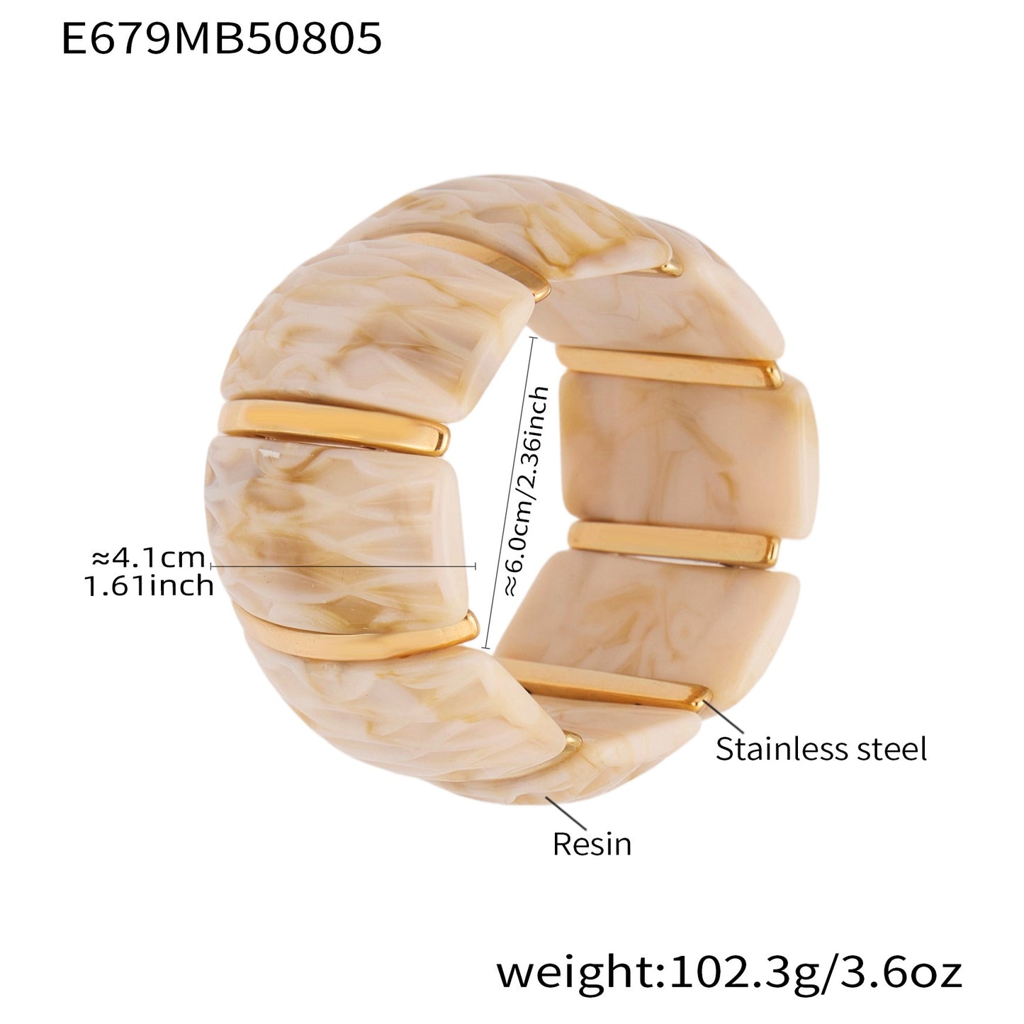 Color Matching Resin Wide Surface Elastic High Texture Fashion Stainless Bracelet
