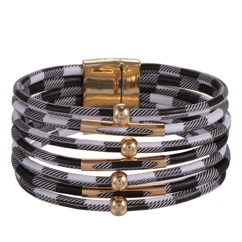 Print Magnetic Buckle Leather String Beads Rope Bracelets