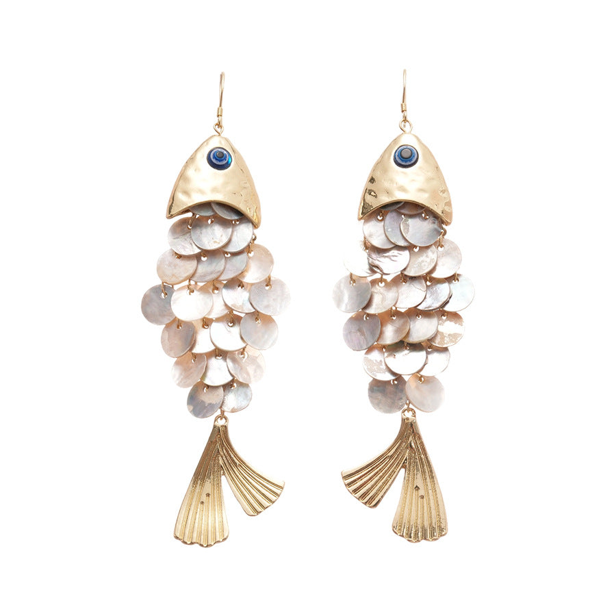 Women's Fish-shaped Shell Tassel Ear Hook Seaside Earrings