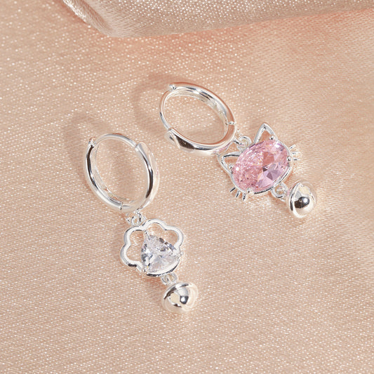 Cat Claw Crystal Creative Irregular Shaped Sier Needle Earrings