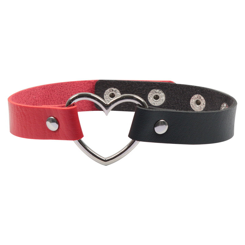 Color Matching Leather Peach Heart Love Heart-shaped Female Neckband Clavicle Collar