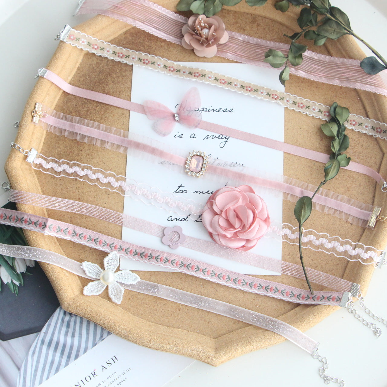 Butterfly Rose Flower Clavicle Chain Pink Necklaces