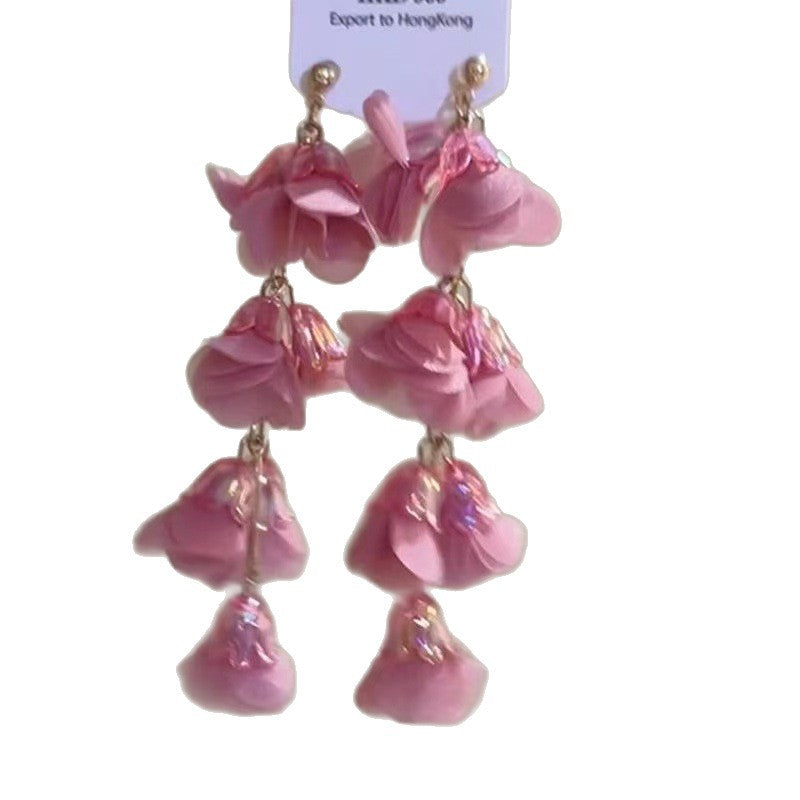 Pink Lily Tassel Unique High-key Eardrop Beautiful Seaside Vacation Earrings