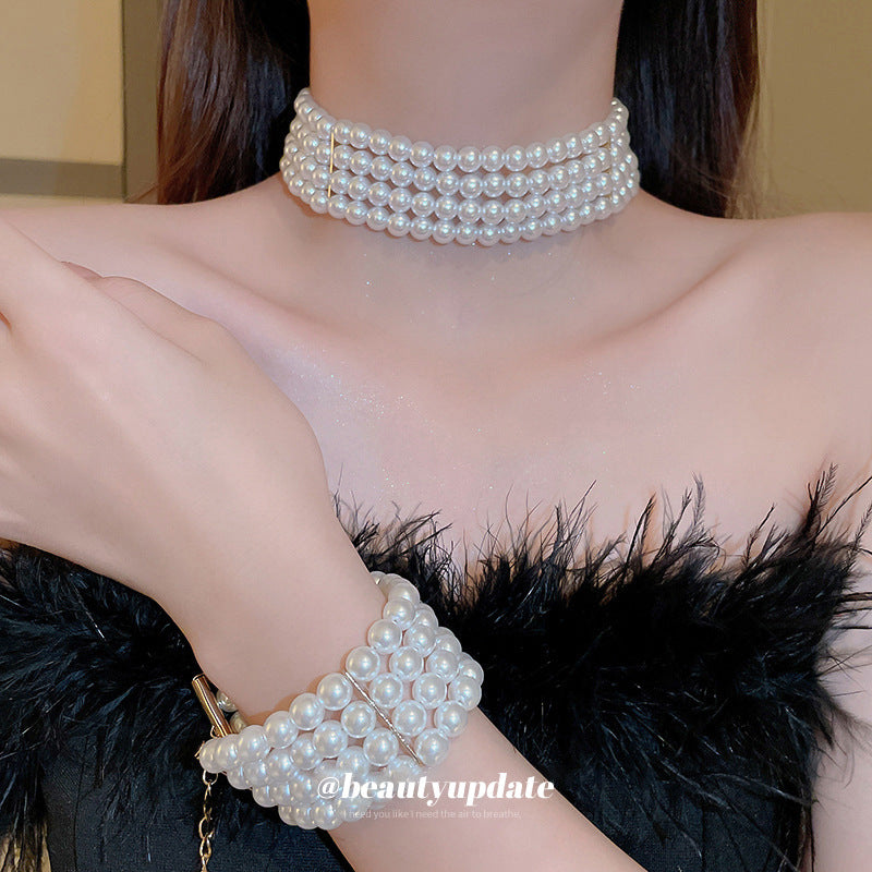 Women's Pearl Side-by-side French Retro Fashion Short Light Luxury Necklaces