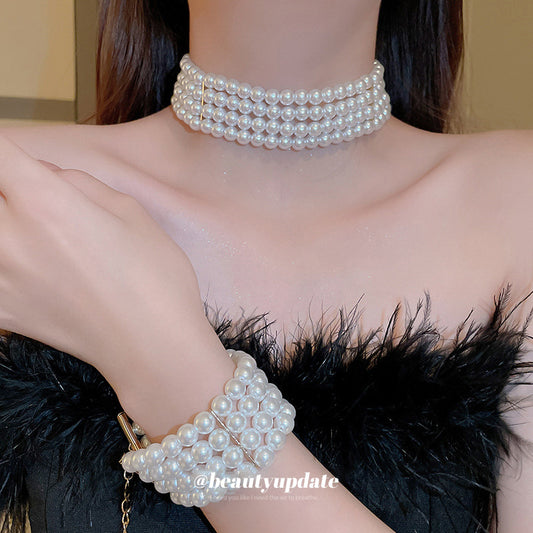 Women's Pearl Side-by-side French Retro Fashion Short Light Luxury Necklaces