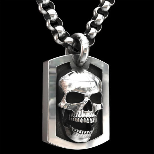Billion Dark Hip Hop Skull Square Sier Plated Necklace