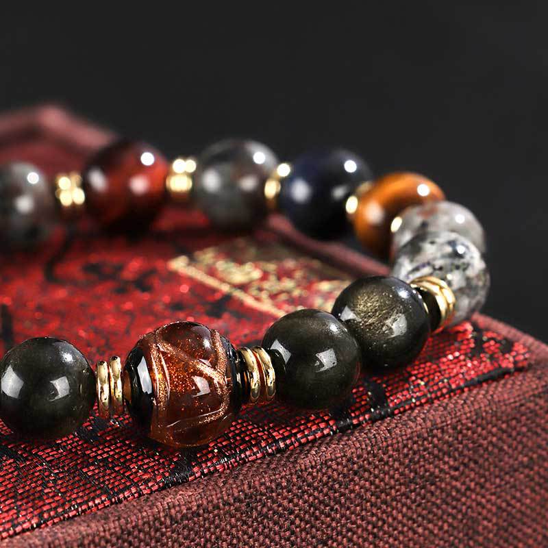 Flame Stone Gold Obsidian Beaded Couple Female Bracelets