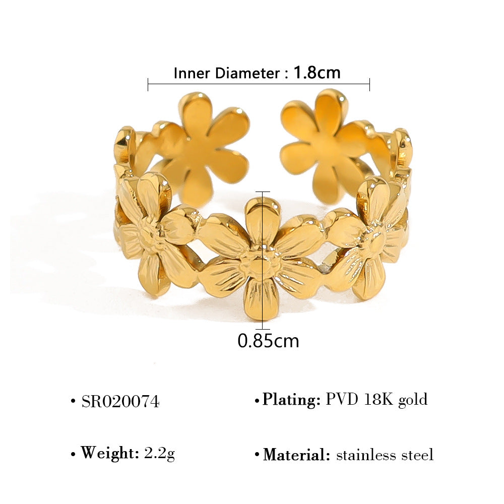 Women's Flower Opening Adjustable Fashion Design Stitching Rings