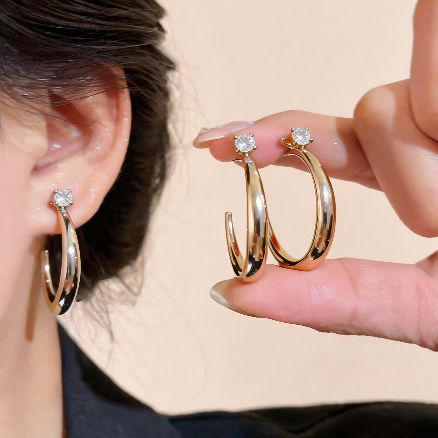 Electroplated Sier Needle Zircon Round Stylish Simple Style Light Luxury Earrings