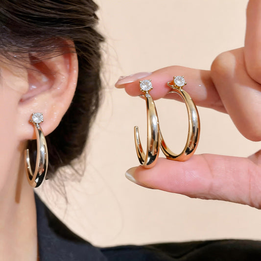 Electroplated Sier Needle Zircon Round Stylish Simple Style Light Luxury Earrings