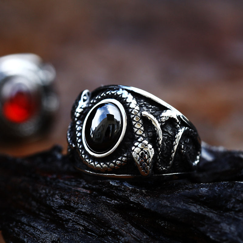 Men's Steel Inlaid Jewel Retro Personality Double-headed Rings