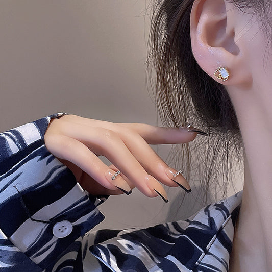 Sier Needle Geometric Square Hollow Design Earrings