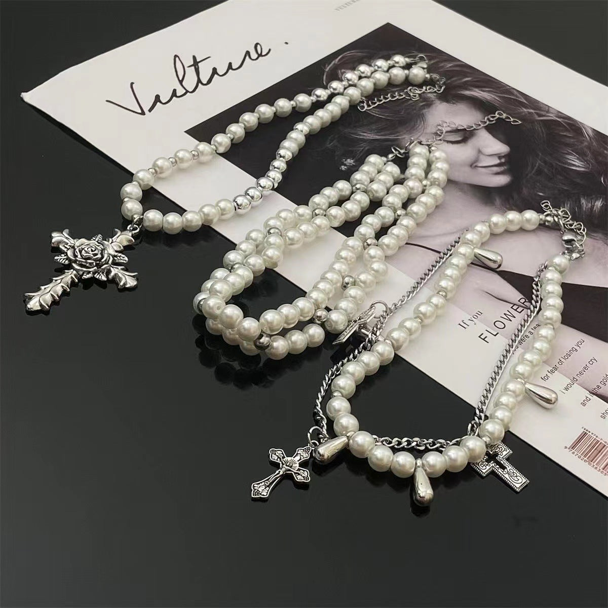 Women's Baroque Pearl Cross Twin For Special Interest Light Luxury Temperament Necklaces