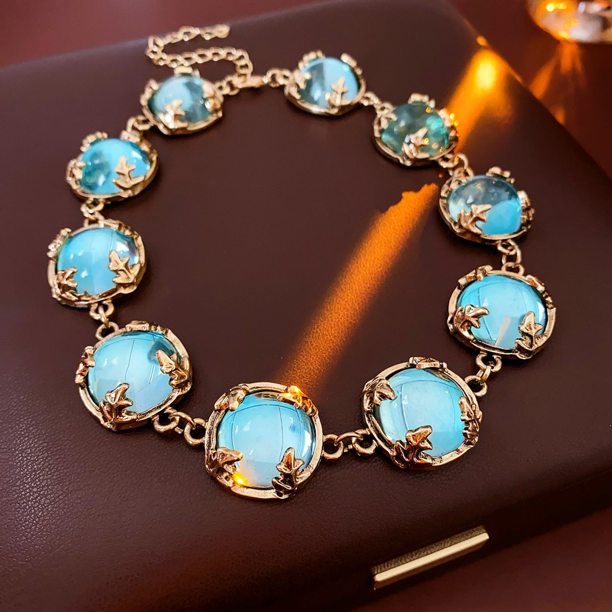 Style Turquoise Blue Diamond Flower Ear Light Luxury Minority Clavicle Necklaces