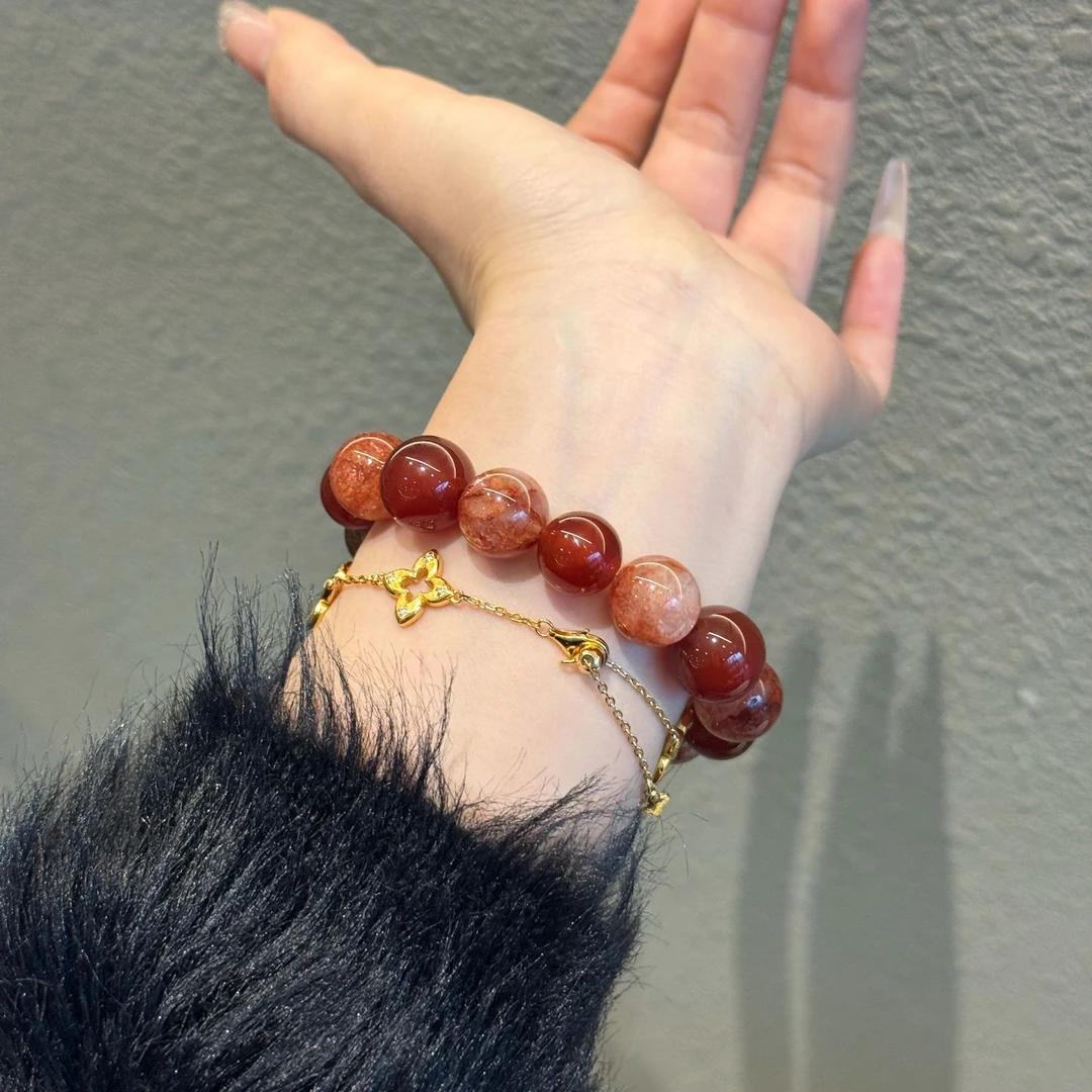 Natural Red Sealant Flower Agate Design Bracelet