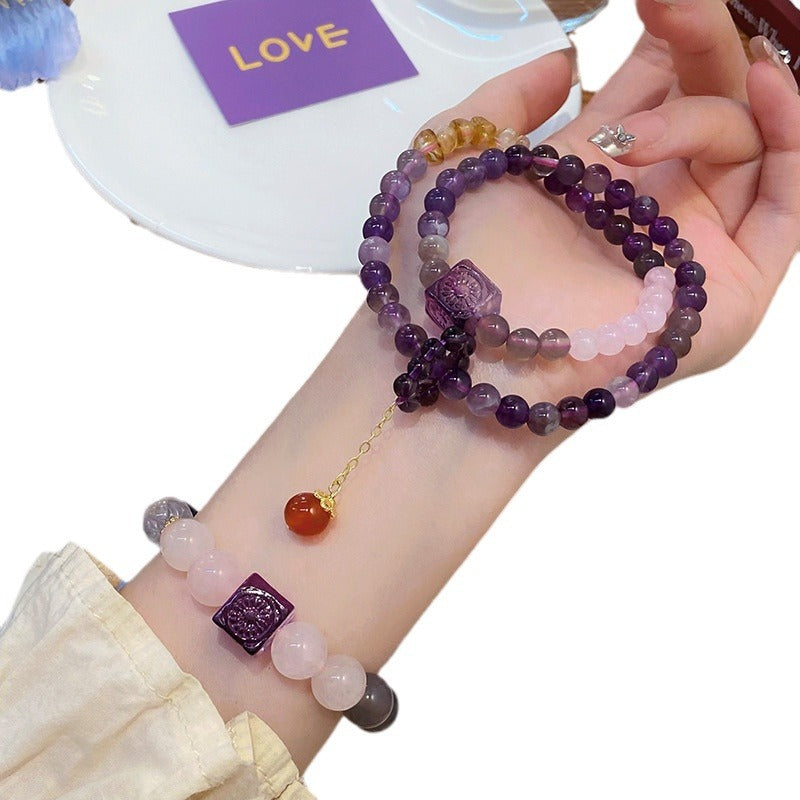 Ethnic Style Purple Crystal Simple Design Glass Bracelets