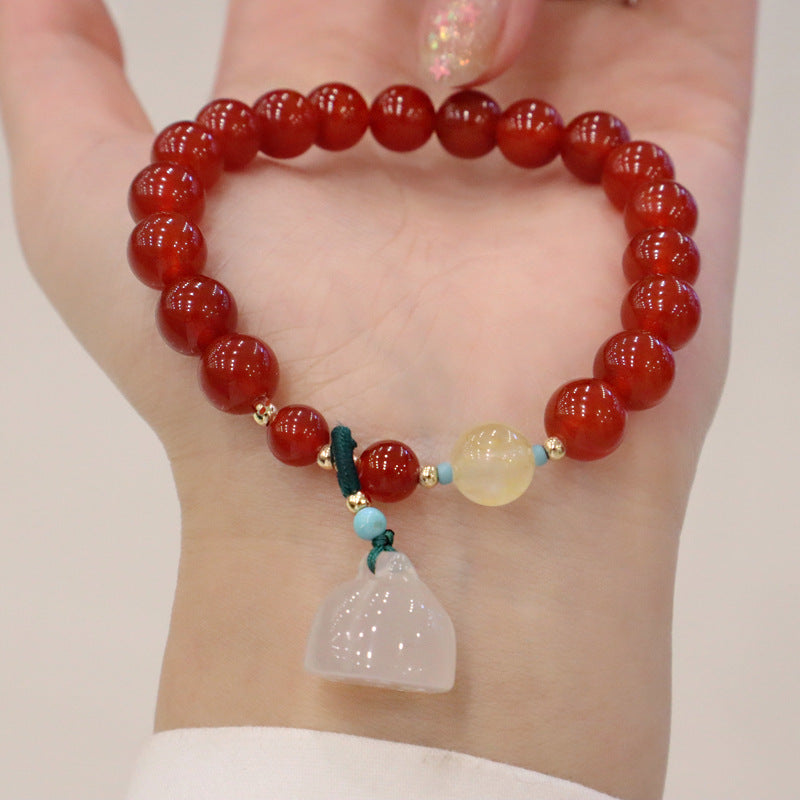 Women's Agate Chalcedony Lotus Seedpod Good Luck Bracelets