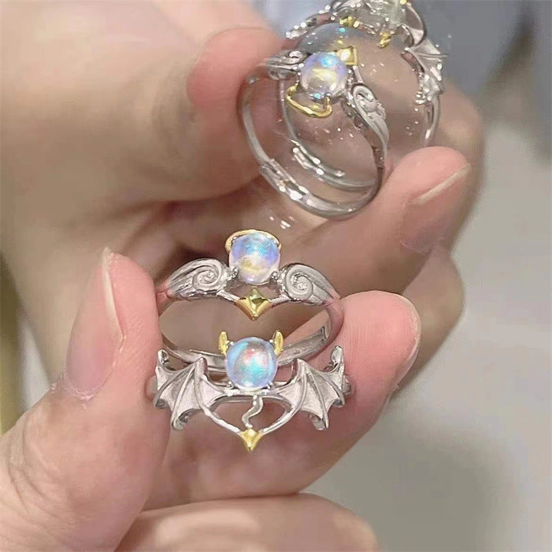 Women's & Men's Creative Angels Demons Moonstone Stylish Opening Adjustable Rings
