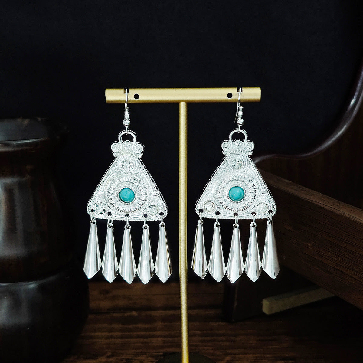 Miao Sier Colorful Long Feather Tassel Rings