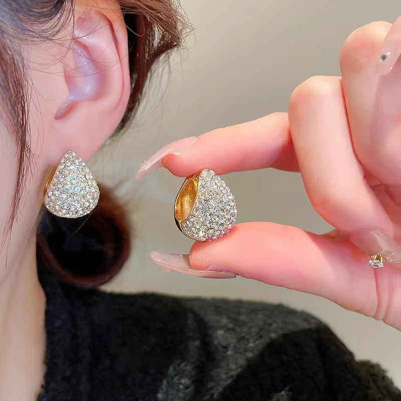 Women's Fashion Shiny Diamond Water Drop Ear Clip Light Luxury Earrings