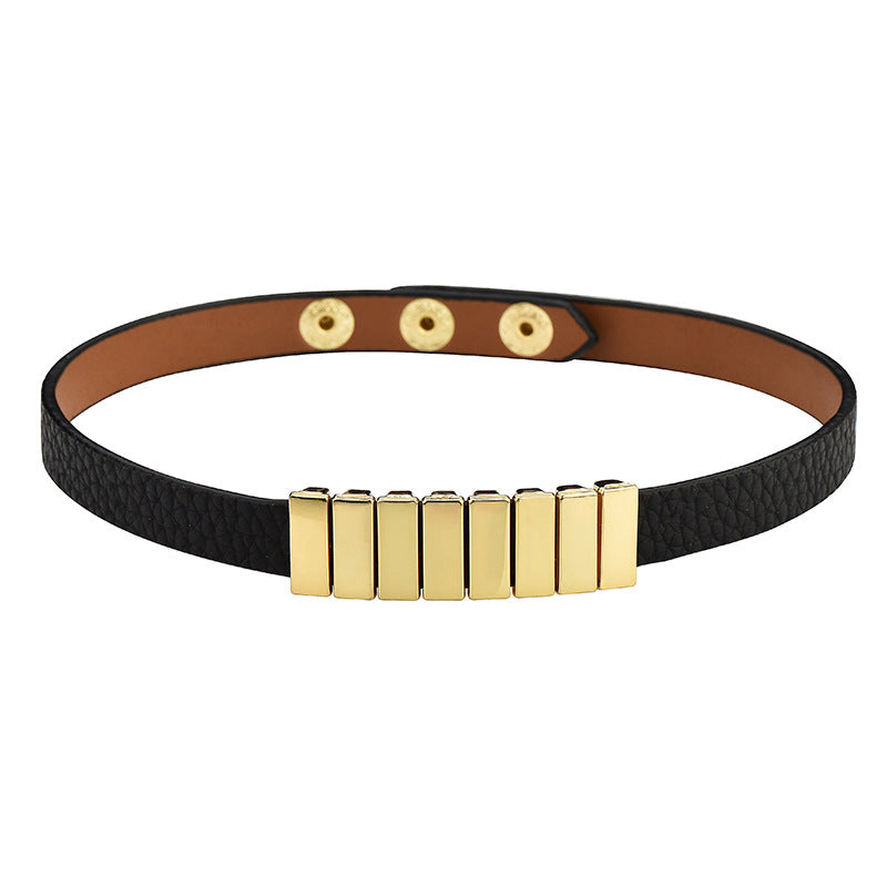 Women's Leather Fashion Pull Geometric Block Stitching Adjustable Clavicle Collar