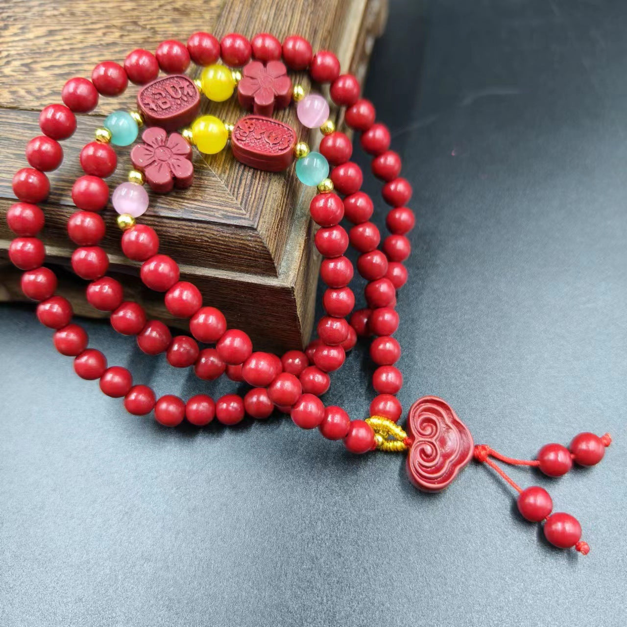 Women's & Men's Cinnabar Purple Gold Sand Single Circle Simple Buddha Beads Light Bracelet