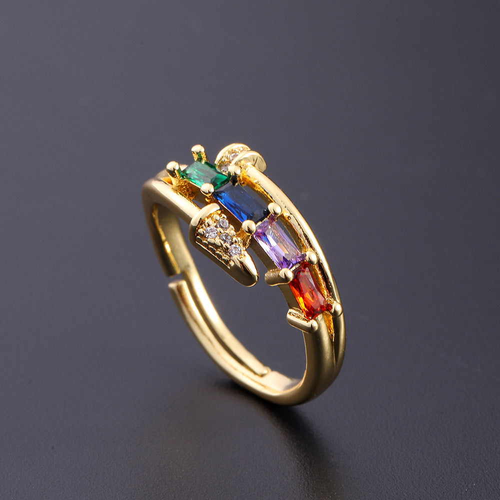 Women's Copper Zircon Electroplated Real Gold Open Index Ring