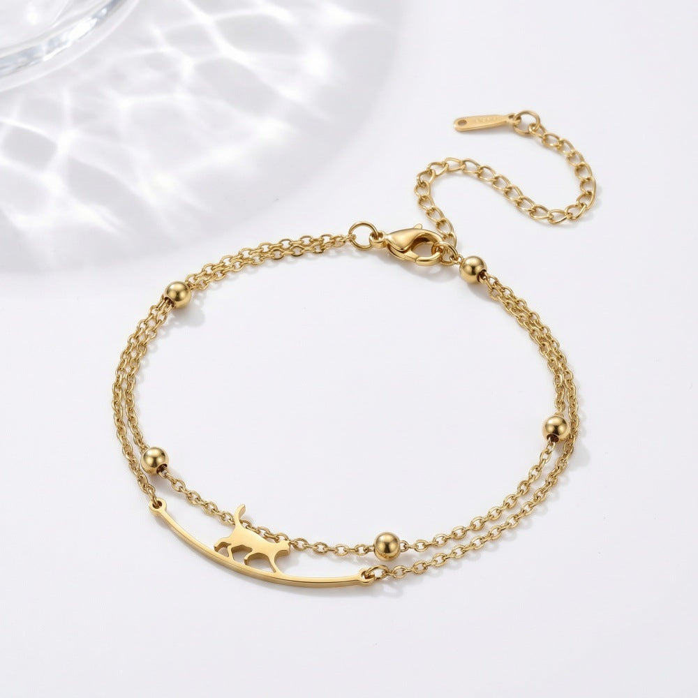 Women's Cat Light Luxury Cold Wind White Clavicle Chain Stainless Anklets