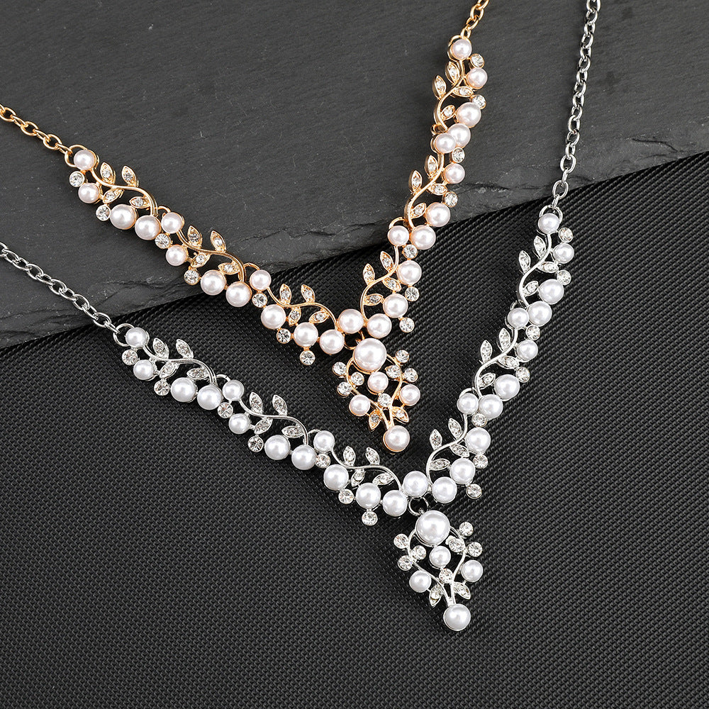 Palace Style Pearl Suite Female Bride Formal Dress Jewelry Set