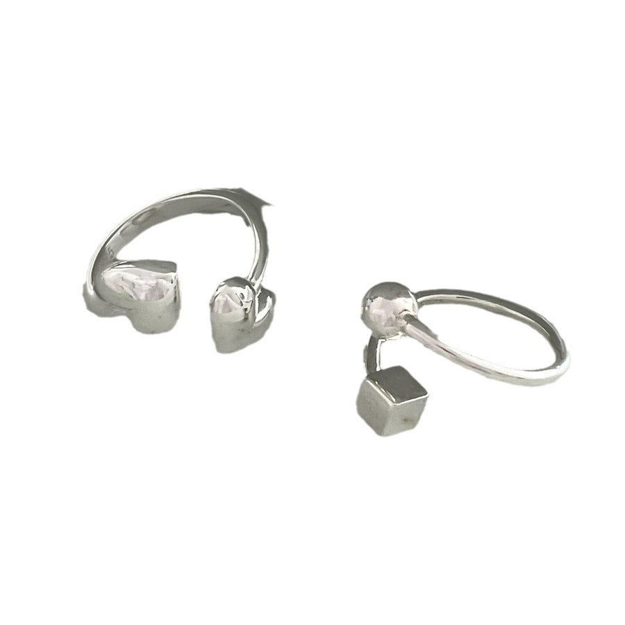 Women's Simple Square Ball Open Versatile Twin Refined Personalized Ring