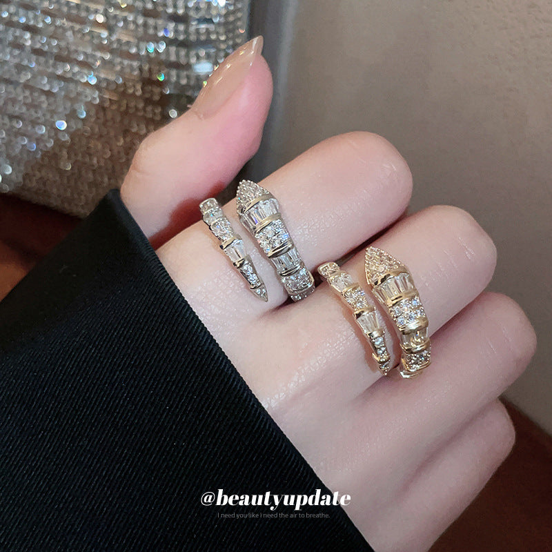 Style Zircon Snake Niche High Sense Design Index Ring