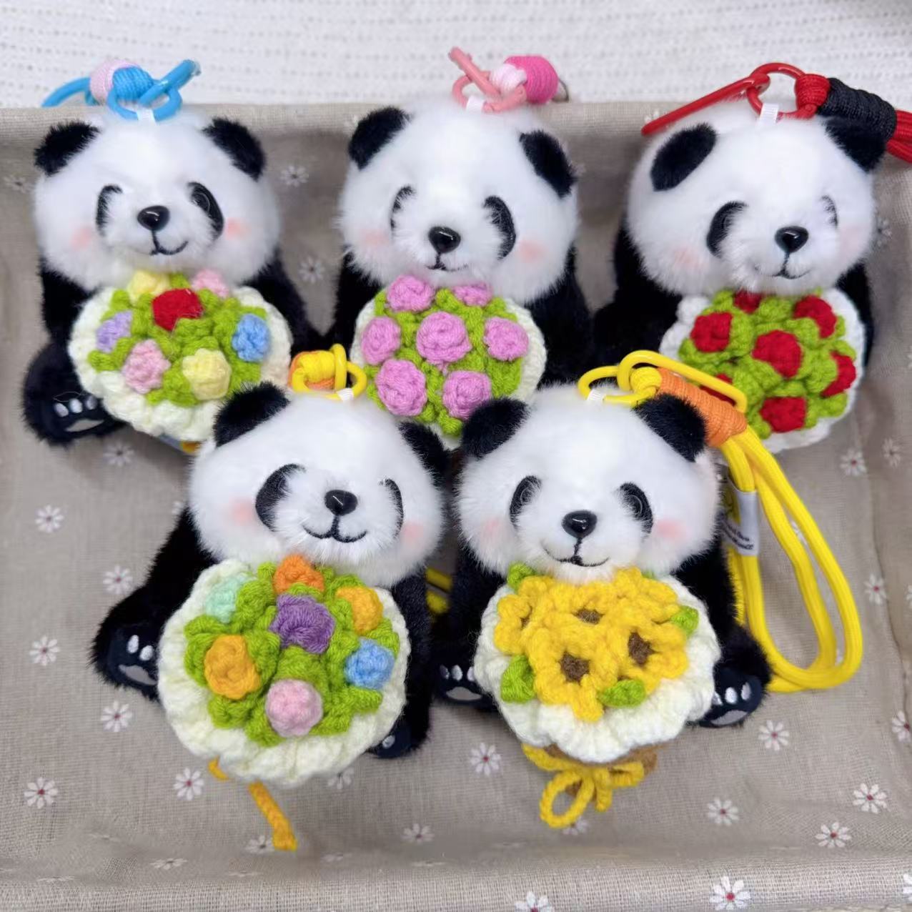 Artificial Giant Panda Knitted Plush Flower Hanging Ornaments