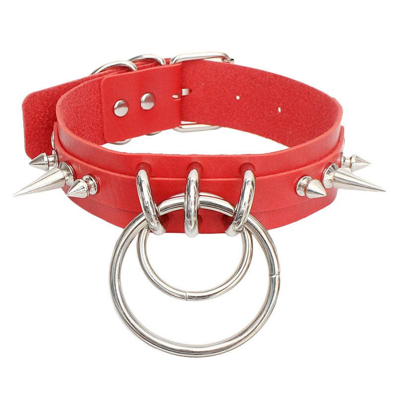 Environmental Protection Leather Fashion Spike Rivet Neckband Double Necklace