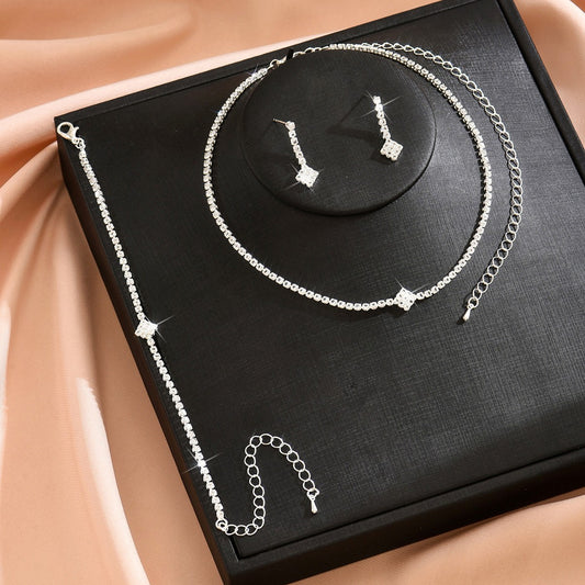 Refined Simple Full Diamond Minimalist Three-piece Jewelry Set