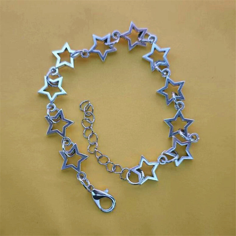 Pop Punk Hollow Pentagram Imitation Pearl Necklace