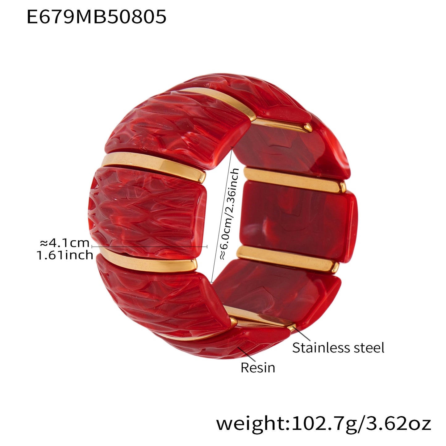Color Matching Resin Wide Surface Elastic High Texture Fashion Stainless Bracelet
