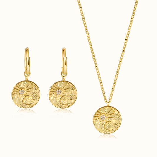 Sun Moon Three-dimensional Embossed Round Suite Necklaces