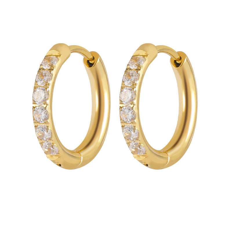 High Quality Carved Stainless Steel Studded With Zircon Titanium Earrings