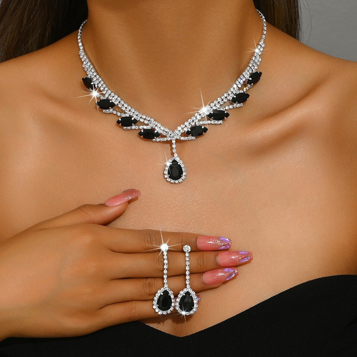 Kit Zircon Wings Water Drop Wedding Dinner Party Formal Jewelry Set