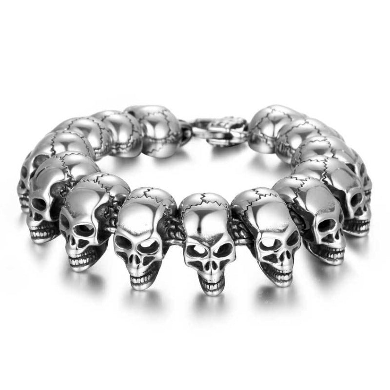 Men's Skull Punk Retro Street Hipster Glossy Release Buckle Bracelet