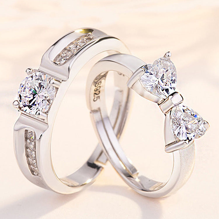 Rhinestone Zircon Couple Open Adjustable Female Rings