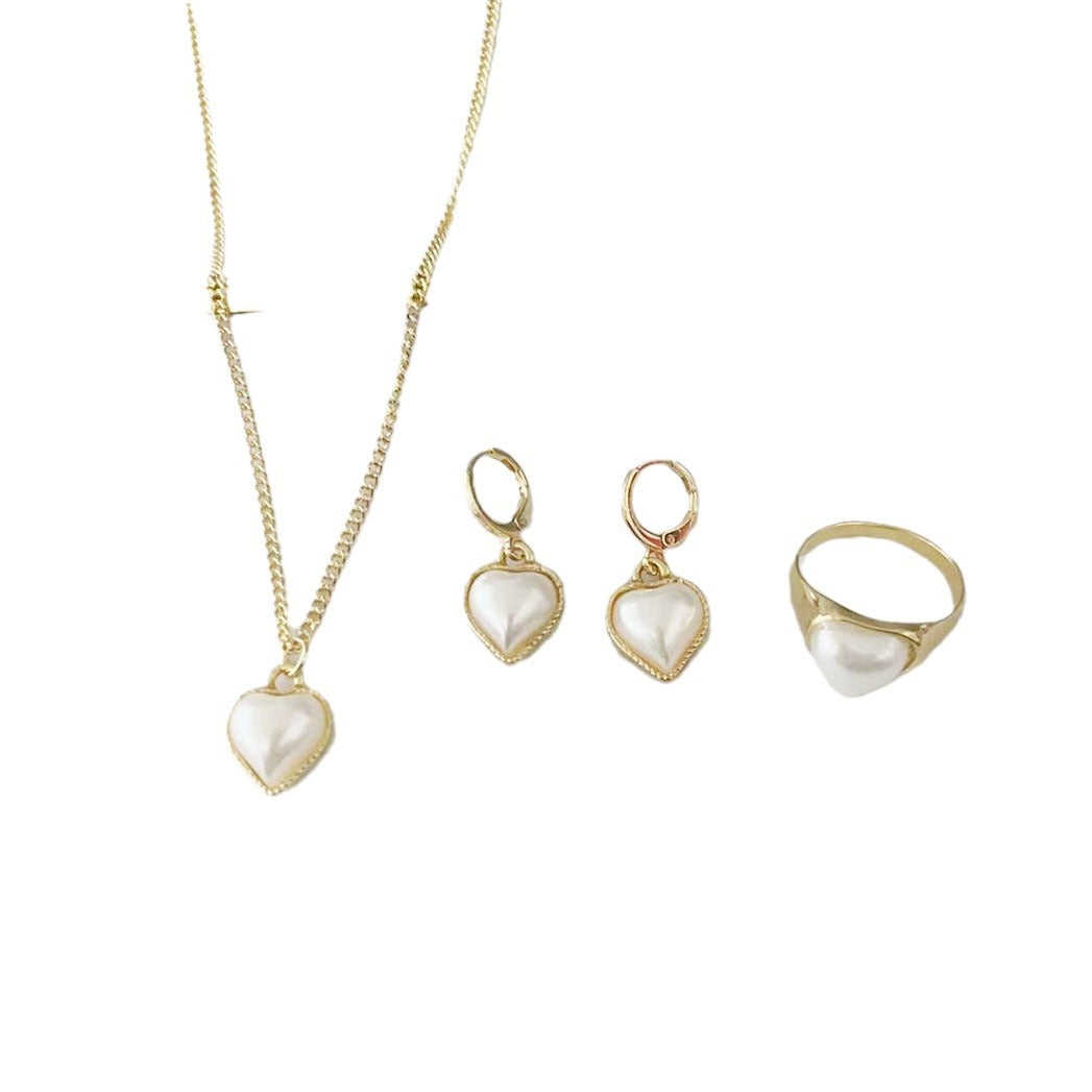 Minority Simple Design Pearl Peach Heart Creative French Love Jewelry Set