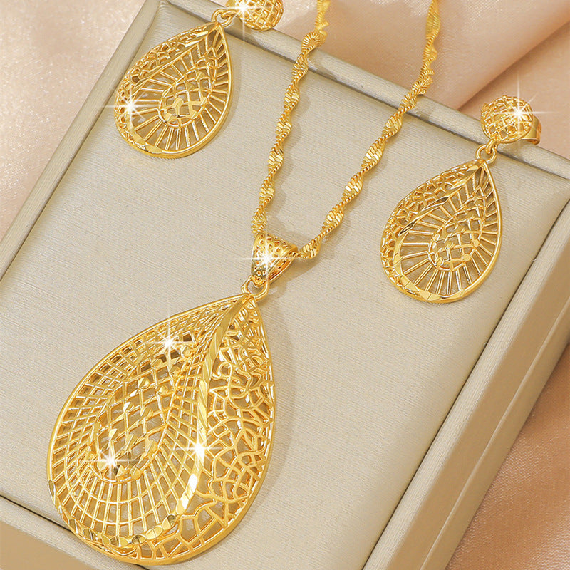 Gold-plated Copper Vietnam Placer Gold Leaves Flower Earrings