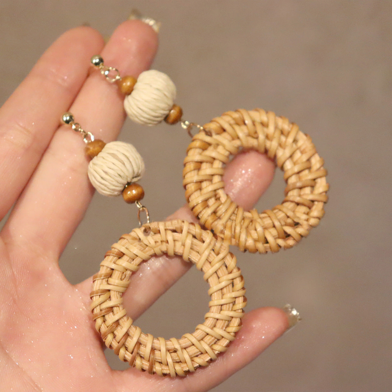 Style Sier Needle Resin Rattan Beads Round Fashion Earrings