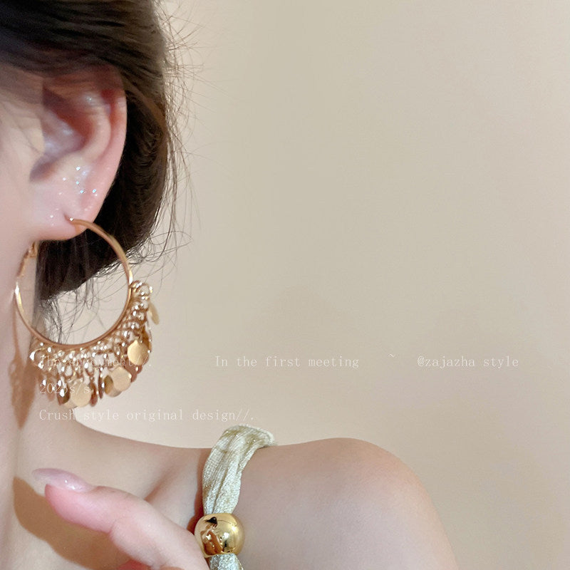 Ethnic Style Wafer Tassel Ear Female Earrings