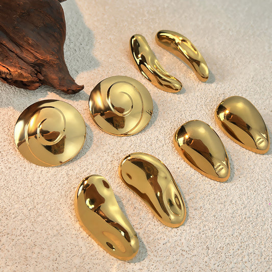Gold Stainless Steel Geometric Glossy Female Round Titanium Stud Earrings
