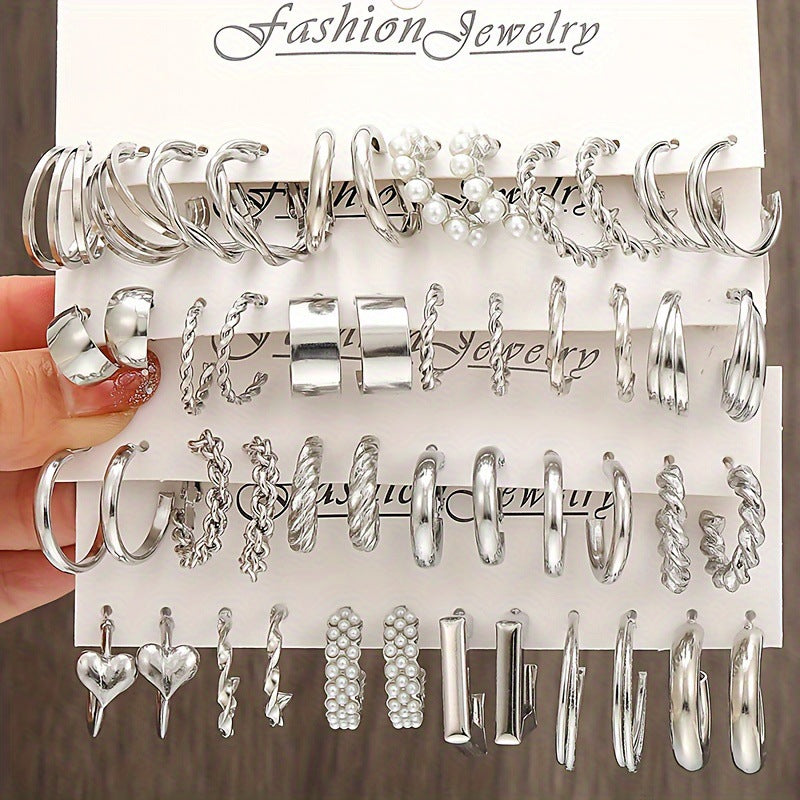 Women's Geometric Simple Design Retro Easy Matching High Sense Multiple Pieces Earrings